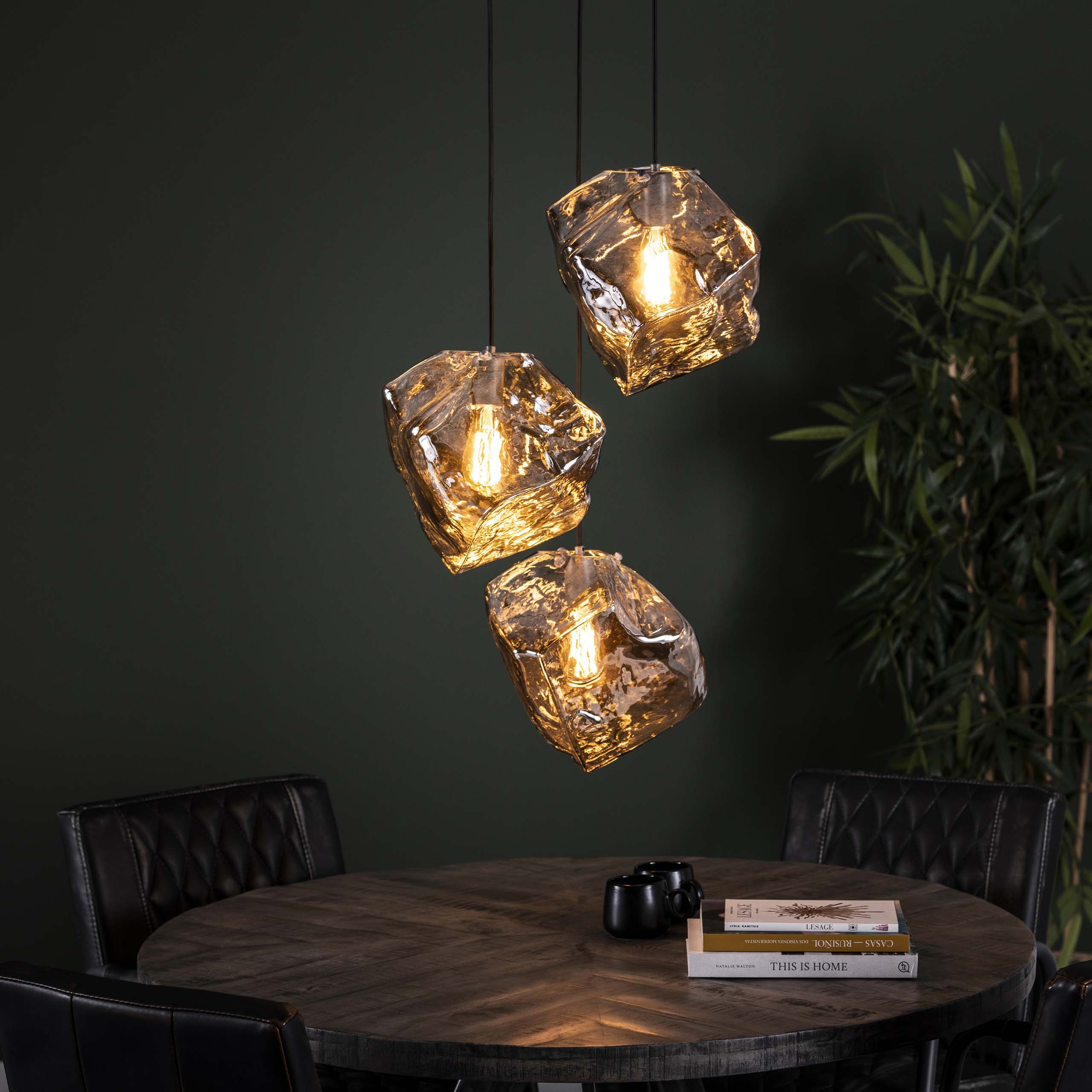 Hanglamp 3L rock chromed getrapt